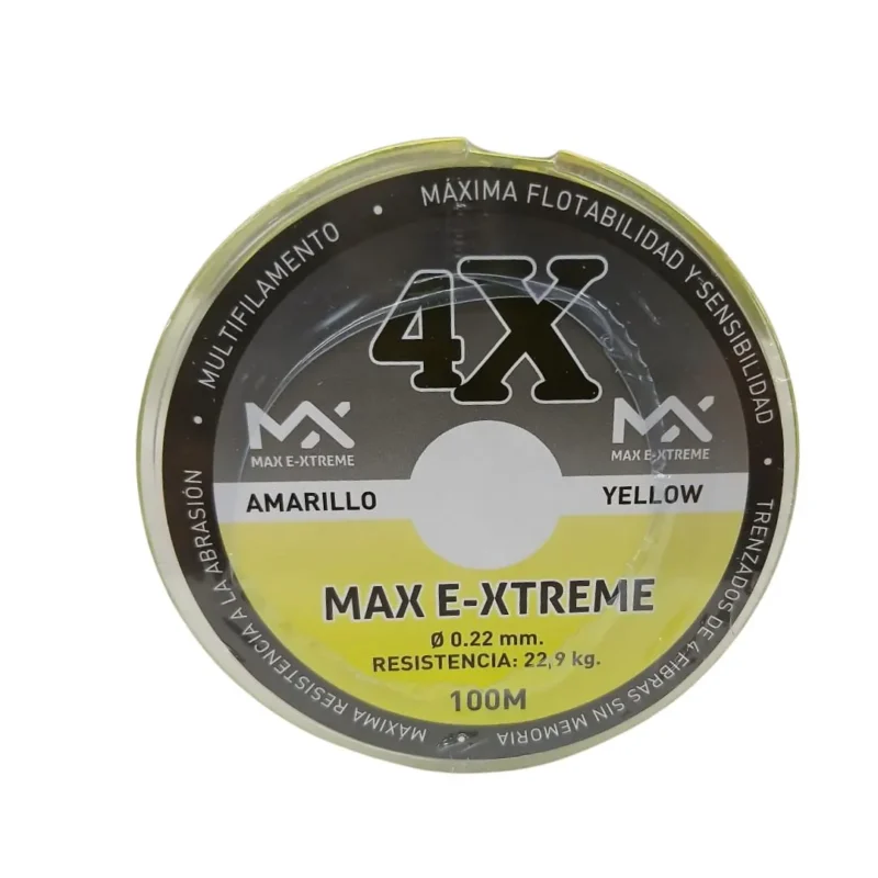 Multifilamento Max E-Xtreme 4X 0,22 Mm/22,9 Kg X100Mts Amarillo 4Hebras (Mul M 22A)