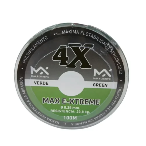 Multifilamento Max E-Xtreme 4X 0,25 Mm/23,8 Kg X100Mts Verde 4Hebras (Mul M 25V)