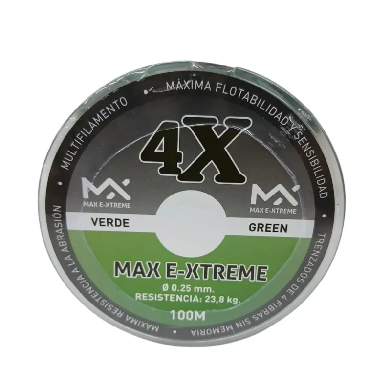 Multifilamento Max E-Xtreme 4X 0,25 Mm/23,8 Kg X100Mts Verde 4Hebras (Mul M 25V)
