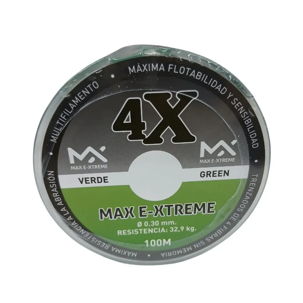 50570072.webp Multifilamento Max E-Xtreme 4X 0,30 Mm/32,9 Kg X100Mts Verde 4Hebras (Mul M 30V)