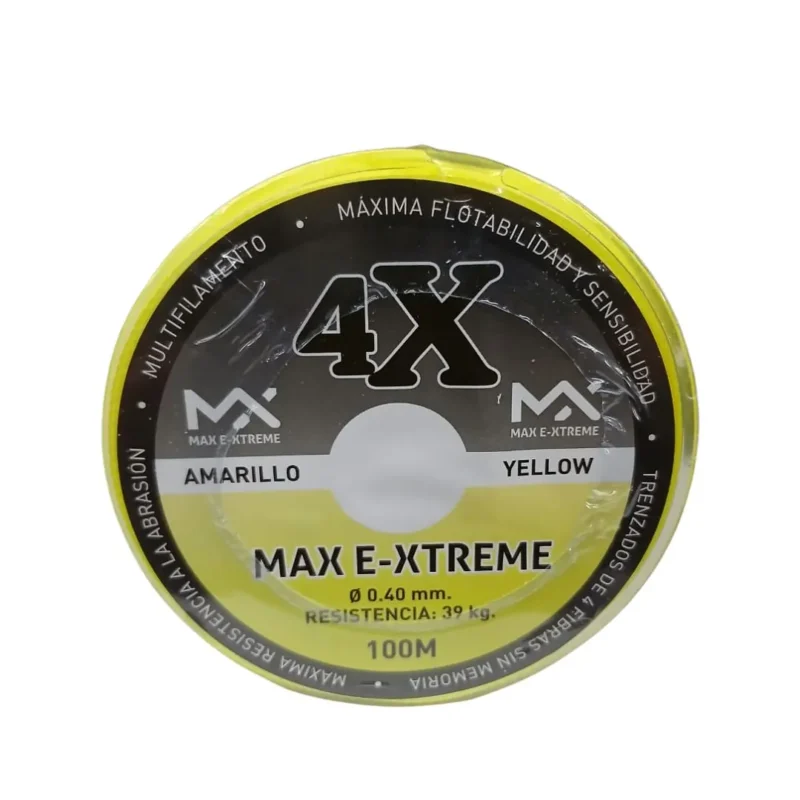 Multifilamento Max E-Xtreme 4X 0,40 Mm/39 Kg X100Mts Amarillo 4Hebras (Mul M 40A)