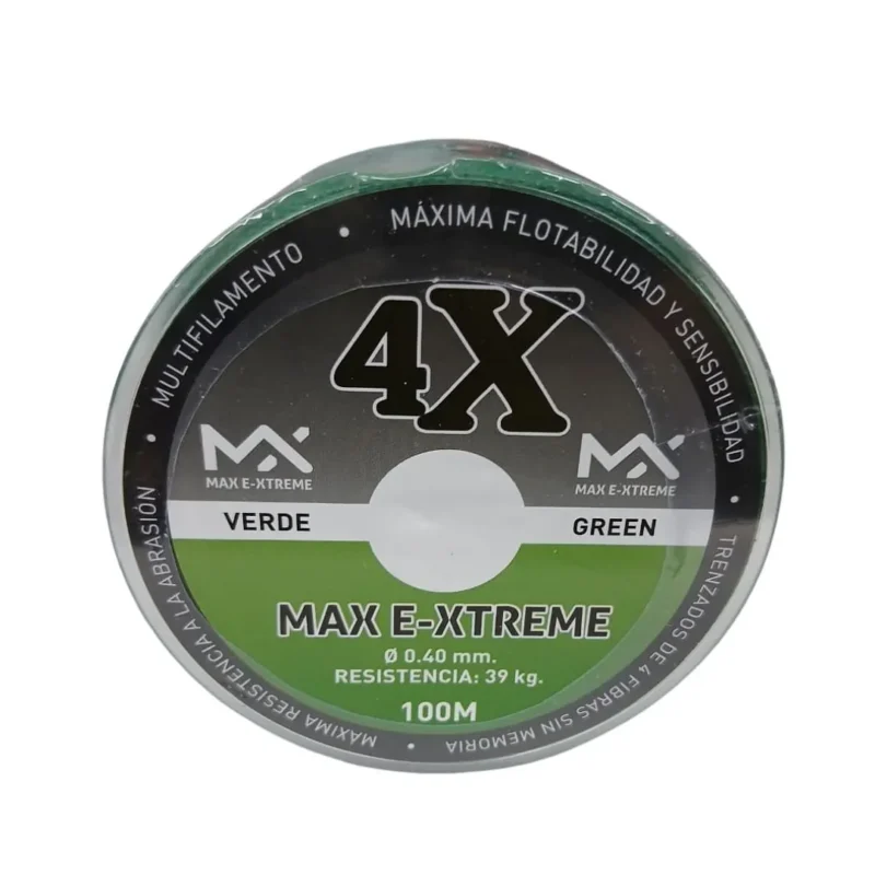 Multifilamento Max E-Xtreme 4X 0,40 Mm/39 Kg X100Mts Verde 4Hebras (Mul M 40V)