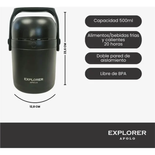 Lunchera Explorer de Acero 1,2 L Negro
