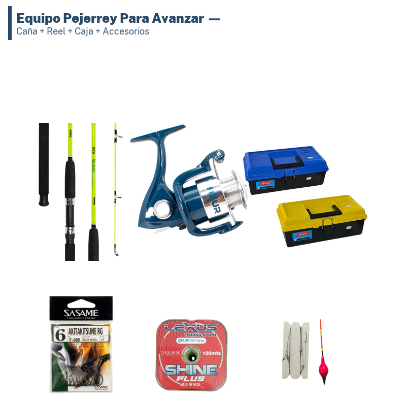 Equipo Pejerrey Para Avanzar — Caña + Reel + Caja + Accesorios