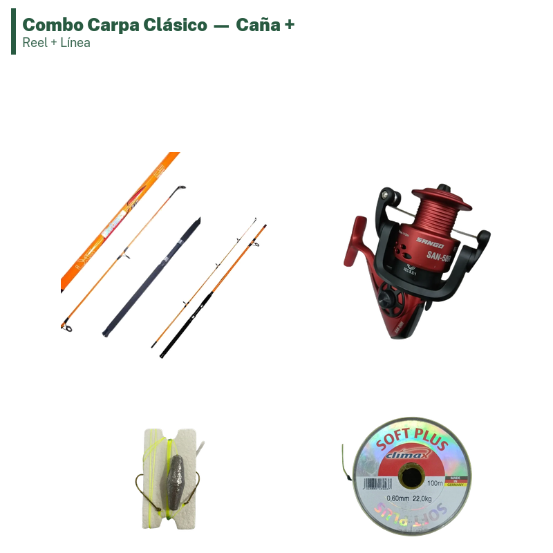 Combo Carpa Clásico — Caña + Reel + Línea