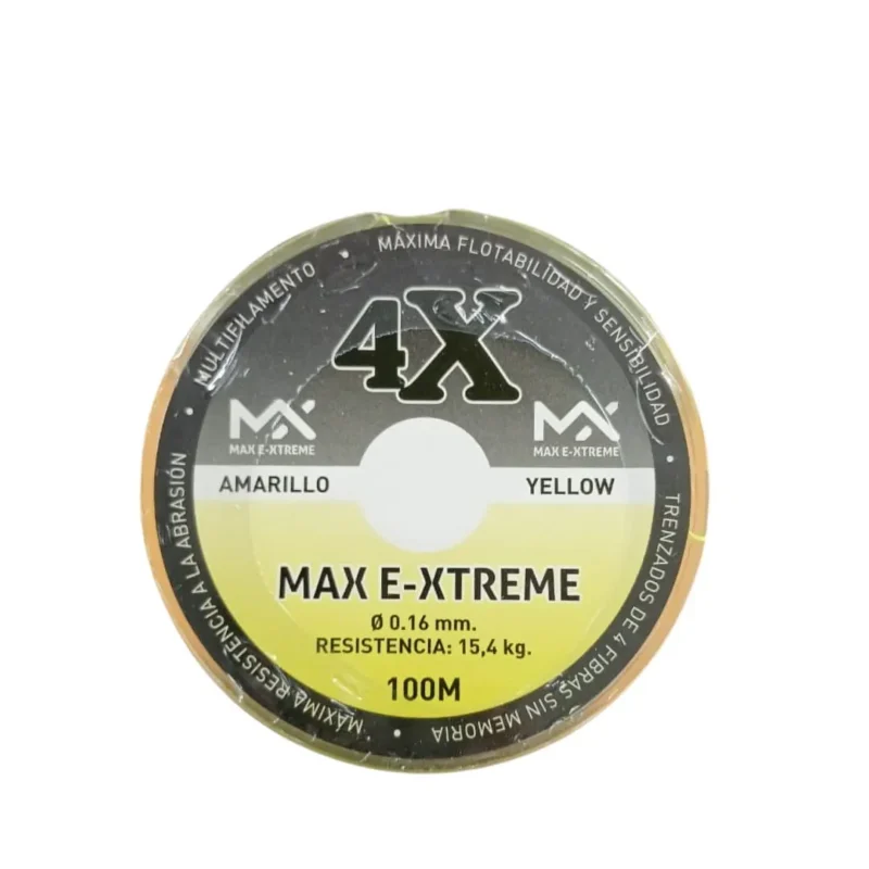 Multifilamento Max e Xtreme 4X 0,16mm ,4kg X100mts Amarillo 4Hebras