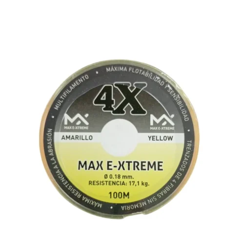 Multifilamento Max e Xtreme 4X 0,18mm ,1kg X100mts Amarillo 4Hebras