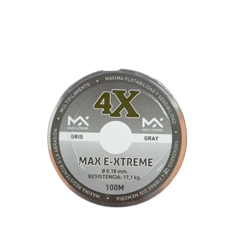 Multifilamento Max e Xtreme 4X 0,18mm ,1kg X100mts Gris 4Hebras