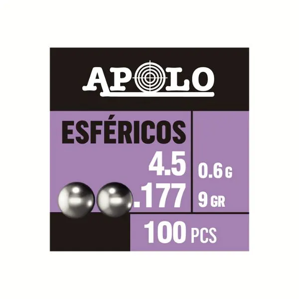BALINES APOLO ESFERICOS 4,5 X 100 9G/0,60GRS (CAJONX120U) 14001 Balines Esfericos 4,5 X 100 9 G/0,60Grs (Cajonx120U) 14001 Apolo