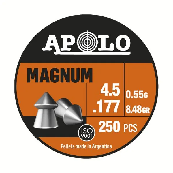BALINES APOLO MAGNUM 4,5 X 250 8,5G/0,55GRS (CAJONX65U) 12002 Balines Magnum 4,5 X 250 8,5 G/0,55Grs (Cajonx65U) 12002 Apolo