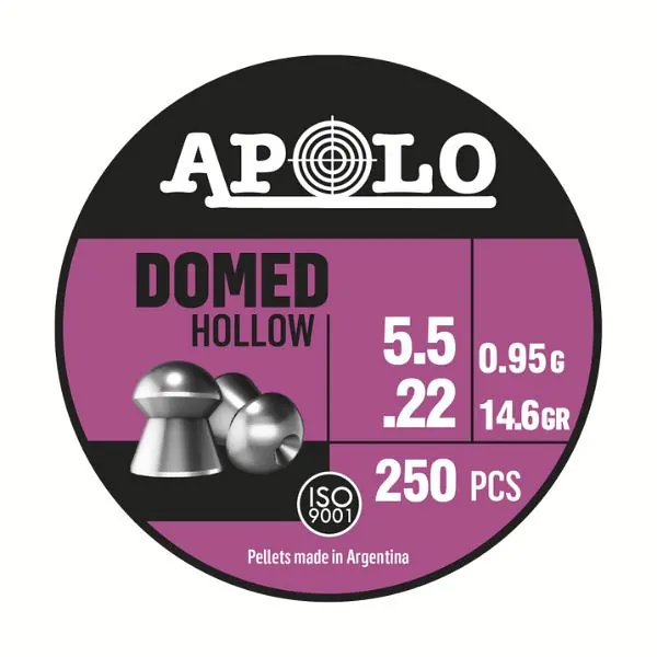 BALINES APOLO DOMED HOLLOW 5,5 X 250 0,95G/14,6GR (CAJONX30U) 19702 Balines Domed Hollow 5,5 X 250 0,95 G/14,6 Gr (Cajonx30U) 19702 Apolo