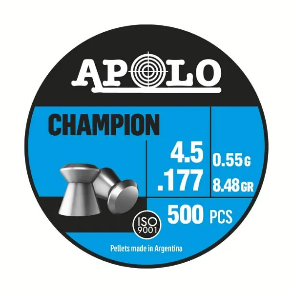 BALINES APOLO CHAMPION 4,5 X 500 8,5G/0,55GRS (CAJONX30U) 19001 Balines Champion 4,5 X 500 8,5 G/0,55Grs (Cajonx30U) 19001 Apolo