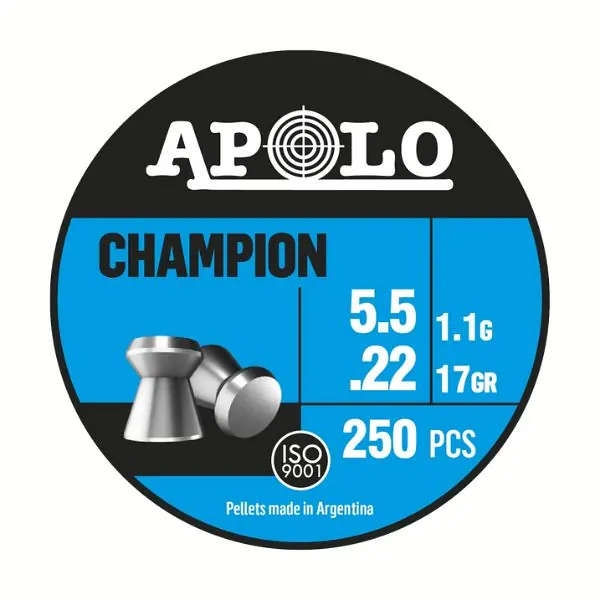 BALINES APOLO CHAMPION 5,5 X 250 17G/1,10GRS (CAJONX30U) 19501 Balines Champion 5,5 X 250 17 G/1,10Grs (Cajonx30U) 19501 Apolo