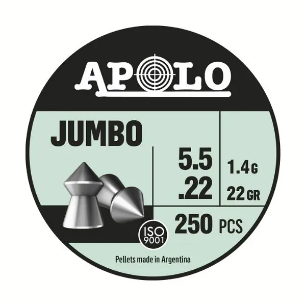 BALINES APOLO JUMBO 5,5 X 250 22G/1,4GRS (CAJONX30U) 19921 Balines Jumbo 5,5 X 250 22 G/1,4Grs (Cajonx30U) 19921 Apolo