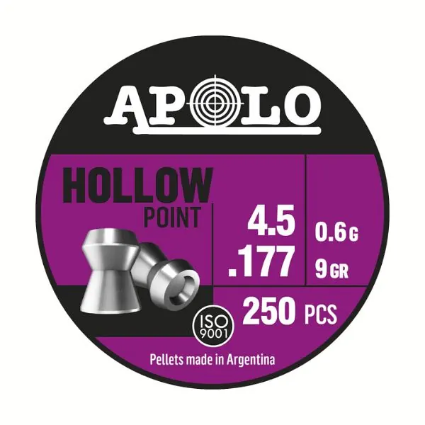 BALINES APOLO HOLLOW POINT 4,5 X 250 9G/0,60GRS (CAJONX48U) 19201 Balines Hollow Point 4,5 X 250 9 G/0,60Grs (Cajonx48U) 19201 Apolo