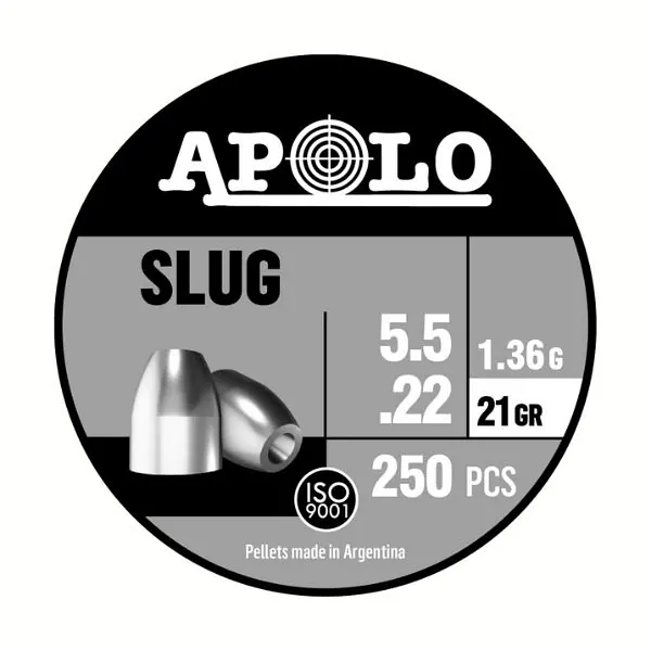 BALINES APOLO SLUG 5,5 X 250 "21GR" 21GR/1,36GRS (CAJONX30U) 19300 Balines Slug 5,5 X 250 "21 Gr" 21 Gr/1,36Grs (Cajonx30U) 19300 Apolo