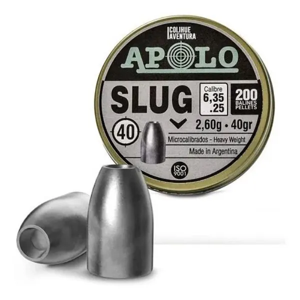 BALINES APOLO SLUG 6,35 X 200 "40GR" 40G/2,6GRS (CAJONX30U) 19304 Balines Slug 6,35 X 200 "40 Gr" 40 G/2,6Grs (Cajonx30U) 19304 Apolo