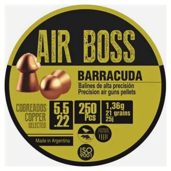BALINES APOLO AIR BOSS BARRACUDA COBREADO 5,5 X 250 1,36G/21GR (CAJONX30U) 30001 Balines Air Boss Barracuda Cobreado 5,5 X 250 1,36 G/21 Gr (Cajonx30U) 30001 Apolo