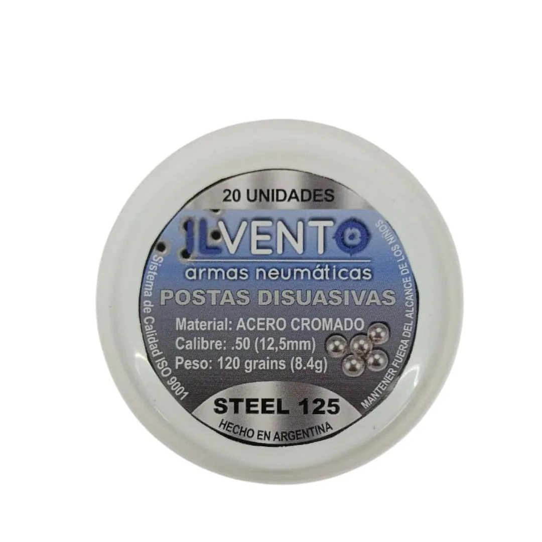 POSTAS ACERO CROMO ILVENTO CAL.50 (12,5 MM) 120 GRS POTEX20 UNID Postas Acero Cromo Ilvento Cal.50 120 Grs Potex20 Unid