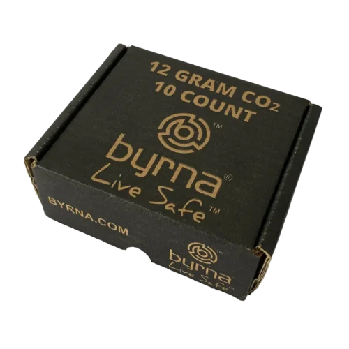 CAJON DE GARRAFAS BYRNA "9 DE CO2 +1 C/ACEITE LUBRICANTE" 12GRS "CAJON X 10 UNIDADES" Caja de Garrafas Byrna 9 de Co2 +1 con Aceite Lubricante 12Grs Caja X 10 Unidades