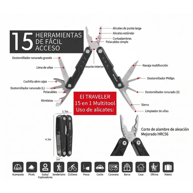 Pinza Traveler Multifunción Mod.pin 3-5 15 Func con Estuche (Pin 3-5)