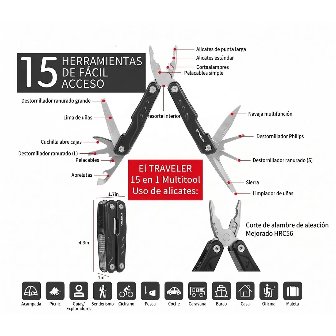 Pinza Traveler Multifunción Mod.pin 3-5 15 Func con Estuche (Pin 3-5)