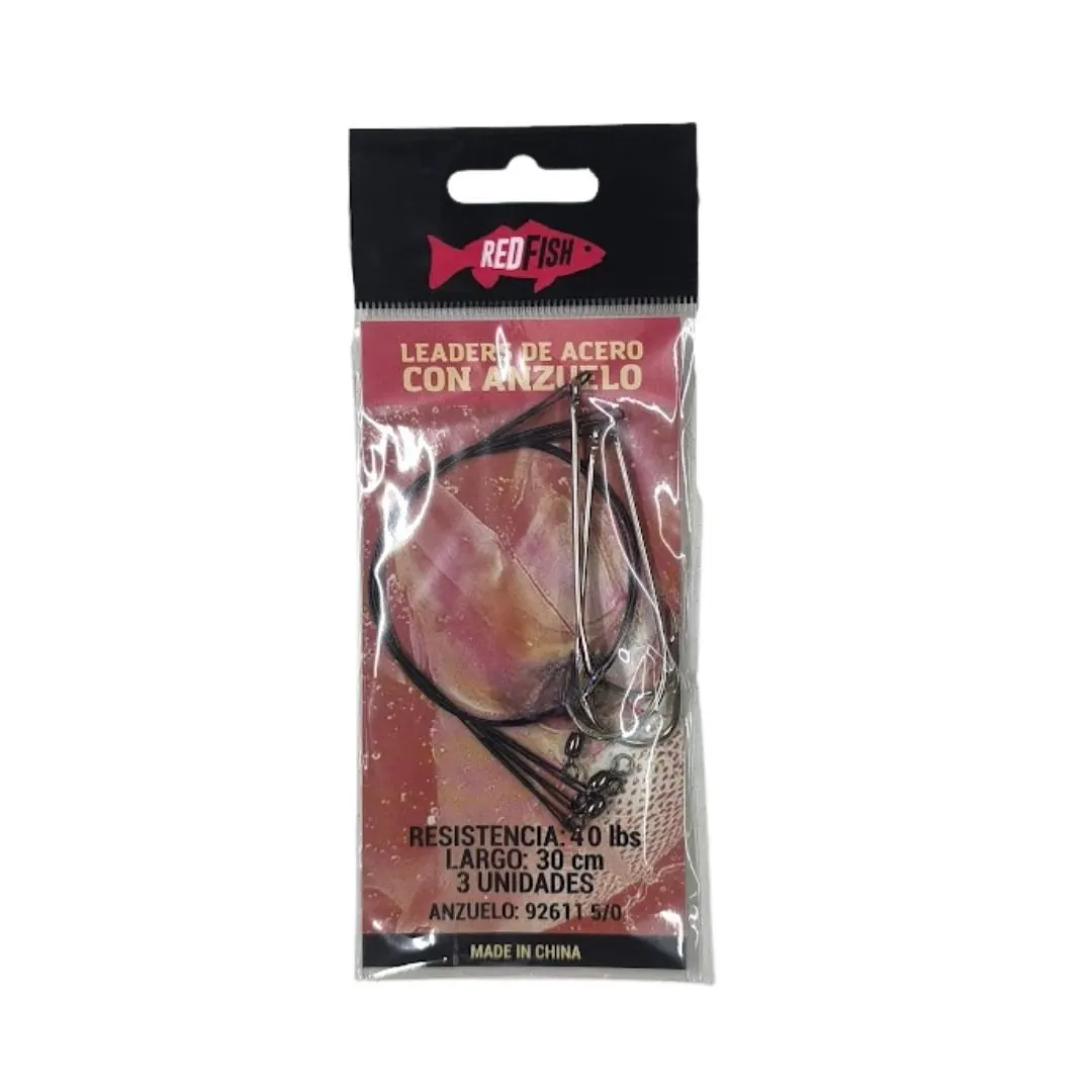 El leader empatillado es un componente esencial para la pesca variada de río y mar, diseñado específicamente para resistir la fricción y la dentadura de especies combativas. Confeccionado con un cable de acero de 40 lbs de resistencia y una longitud de 30 cm, este conjunto ofrece la protección necesaria contra cortes accidentales provocados por piedras, troncos o peces con dientes afilados. Red fish