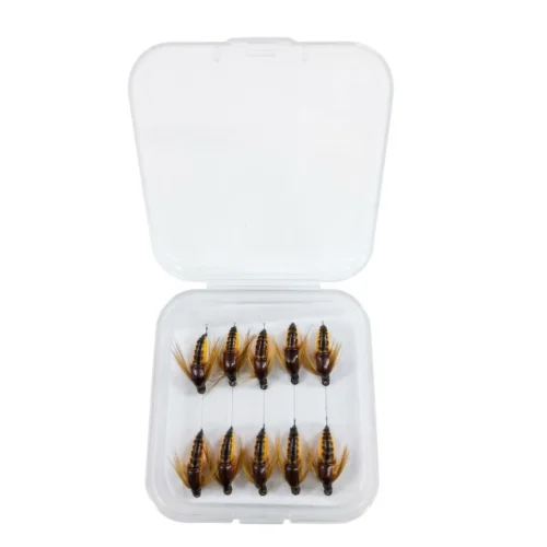 MOSCA HUMEDA ADAM FLY NINFA LARVA CADDIS CHICA AMARILLO X UNIDAD Mosca Humeda Adams Fly Ninfa Larva Caddis Chica Amarillo X Unidad