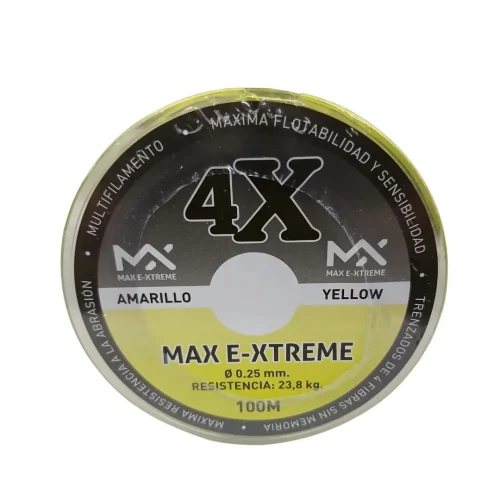 Multifilamento 4X 0,25 Mm/23,8 Kg X100Mts Amarillo 4Hebras (Mul M 25A) Max e-xtreme