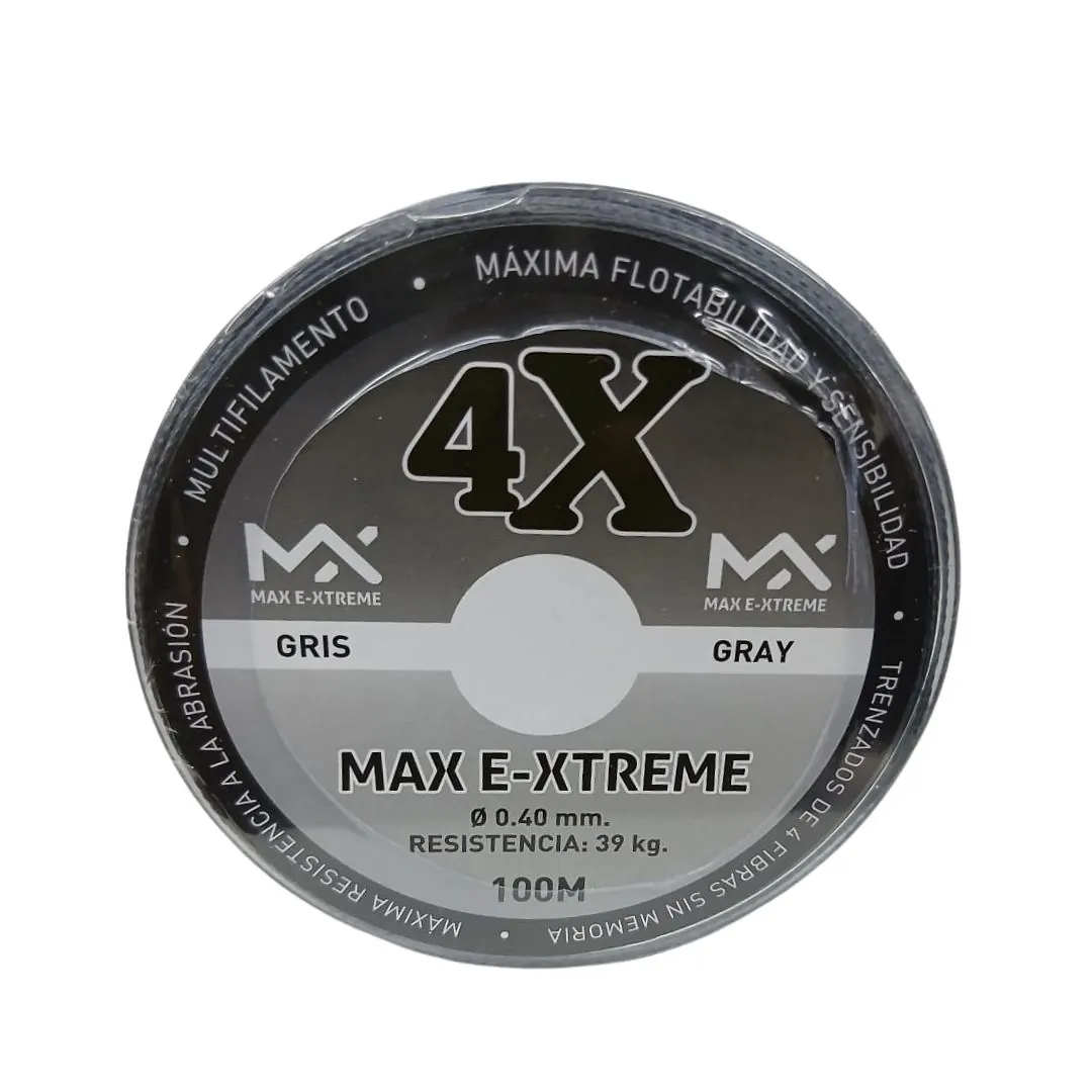 Multifilamento 4X 0,40 Mm/39 Kg X100Mts Gris 4Hebras (Mul M 40 G) Max e-xtreme