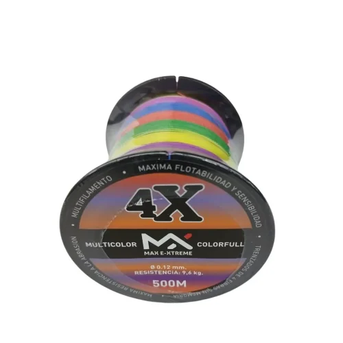 MULTIFILAMENTO E-XTREME 4X 0,12MM/9,6KG BOBINA X500MTS MULTICOLOR 4HEBRAS (MUL-M-12CF-500) Multifilamento E Xtreme 4X 0,12 Mm/9,6 Kg Bobina X500Mts Multicolor 4Hebras Max e-xtreme