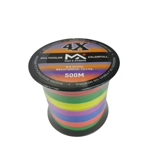 MULTIFILAMENTO MAX E-XTREME 4X 0,16MM/15,4KG BOBINA X500MTS MULTICOLOR 4HEBRAS (MUL-M-16CF-500)