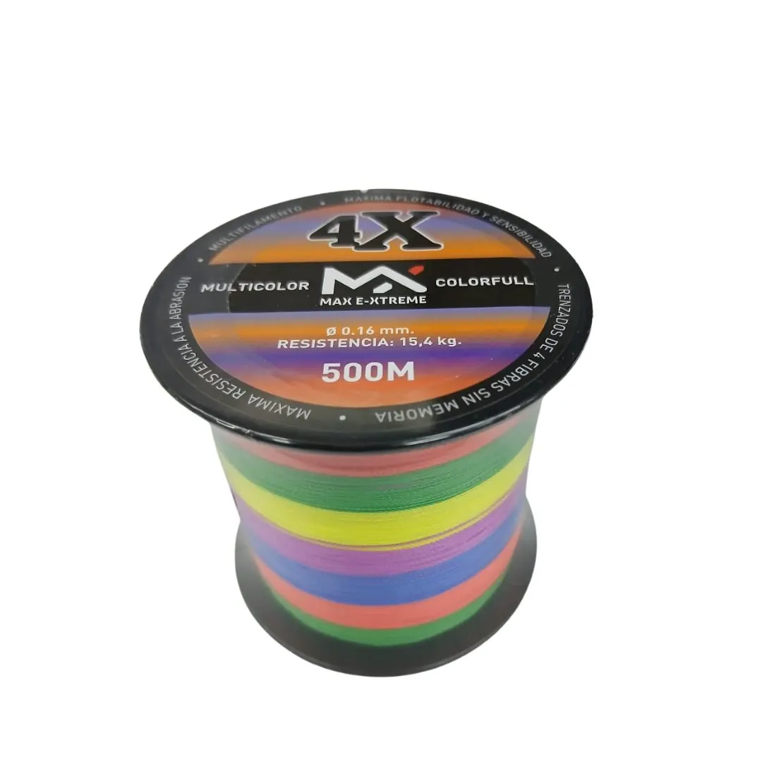 MULTIFILAMENTO MAX E-XTREME 4X 0,16MM/15,4KG BOBINA X500MTS MULTICOLOR 4HEBRAS (MUL-M-16CF-500) - 1 MULTIFILAMENTO MAX E-XTREME 4X 0,16MM/15,4KG BOBINA X500MTS MULTICOLOR 4HEBRAS (MUL-M-16CF-500)