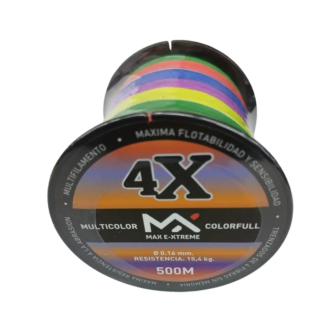 Multifilamento 4X 0,16 Mm/15,4 Kg Bobina X500Mts Multicolor 4Hebras (Mul M 16Cf 500) Max e-xtreme