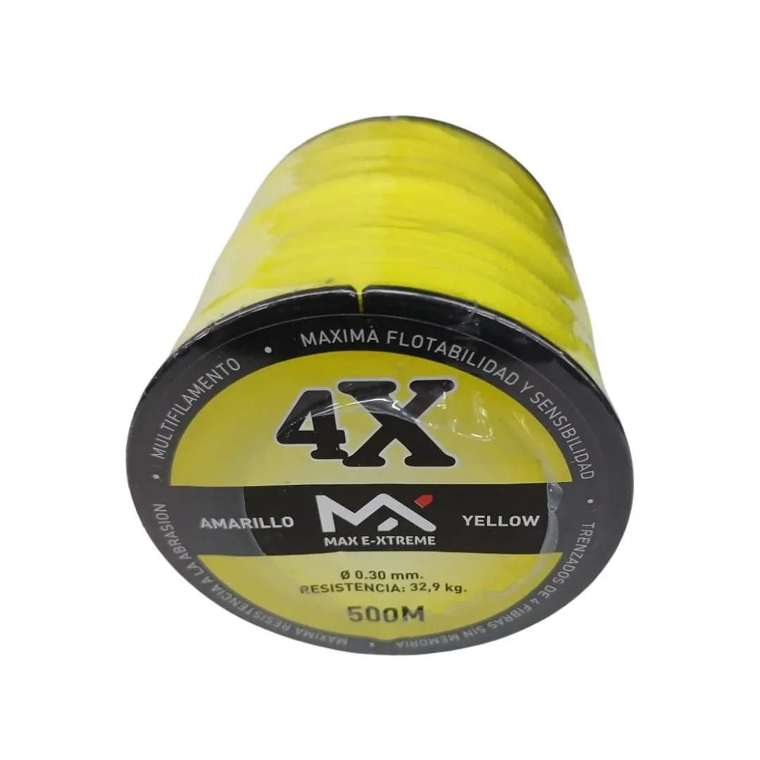 MULTIFILAMENTO MAX E-XTREME 4X 0,30MM/32,9KG BOBINA X500MTS AMARILLO 4HEBRAS (MUL-M-30A-500) Multifilamento 4X 0,30 Mm/32,9 Kg Bobina X500Mts Amarillo 4Hebras (Mul M 30A 500) Max e-xtreme