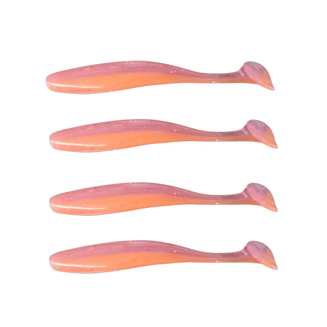 SEÑUELO DE SILICONA SL31 114,3MM/7GR X 4 UNIDADES ROSA Y NARANJA C/BRILLOS (108091) Señuelo de Silicona SL31 114,3mm/7 Gr X 4 Unidades Rosa y Naranja con Brillos