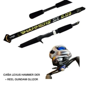 Combo Lexus Baitcasting Caña Hammer Der. Sx 6.0 1,83mts 1 Tramo 12-25Lbs + Reel Gundam Gl120R Gold 5+1Rul6,