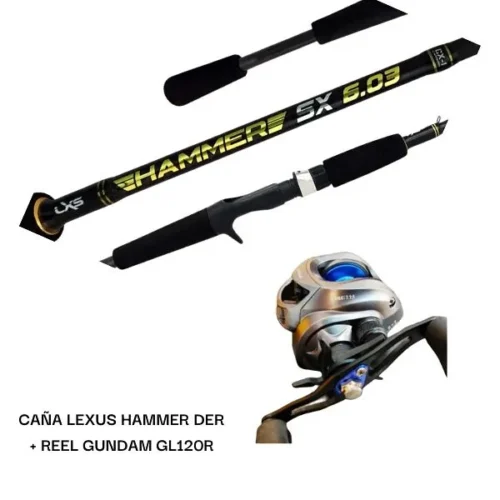 Combo Baitcasting Caña Hammer Der. Sx 6.0 1,83mts 1 Tramo 12-25Lbs + Reel Gundam Gl120R Gold 5+1Rul6, Lexus
