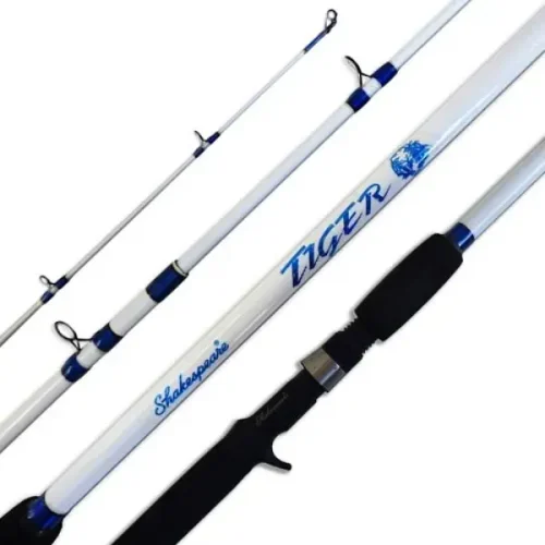 CAÑA SHAKESPEARE TIGER WHITE 1,98MTS 2T 8-15 LBS "ACC. MEDIUM HEAVY" C/GATILLO TROLLING (TIGER662MH) Caña Shakespeare Tiger White 198Mts 2 Tramos Medium Heavy
