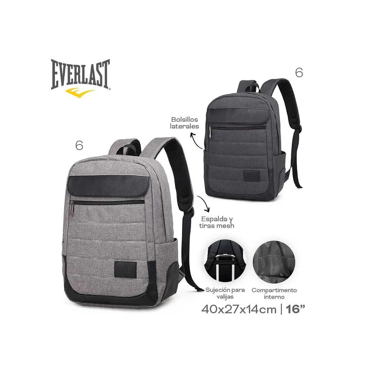 MOCHILA EVERLAST PORTA NOTEBOOK MOD.22174 GRIS CLARO (22174)