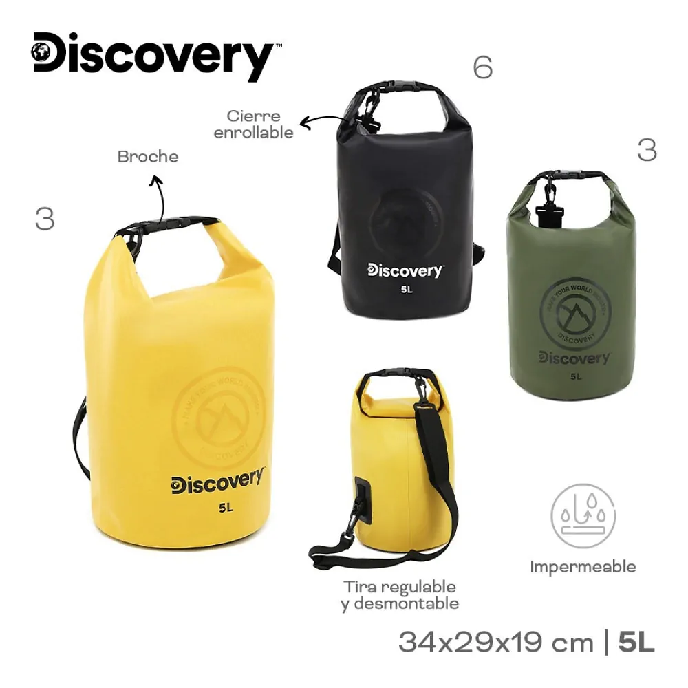 BOLSO ESTANCO DISCOVERY 5 LTS 34X24X19 CM PVC IMPERMEABLE NEGRO (31580)