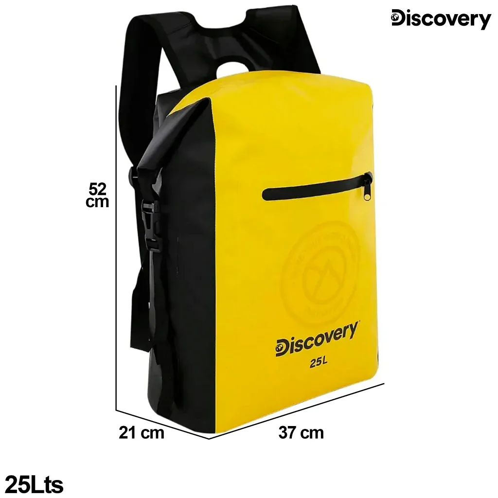 BOLSO MOCHILA ESTANCO DISCOVERY 25 LTS 52X37X21 CM PVC IMPERMEABLE C/MANIJA AMARILLO (31581)