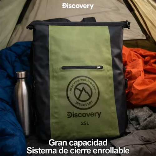 BOLSO MOCHILA ESTANCO DISCOVERY 25 LTS 52X37X21 CM PVC IMPERMEABLE C/MANIJA VERDE MILITAR (31581)