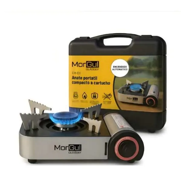 ANAFE MORGUL COMPACTO P/BUTANO C/VALIJA Y ENC. ELECTRICO (LM-01) Anafe De Sobremesa Ideal Para Días De Camping Y Salidas Al Aire Libre.