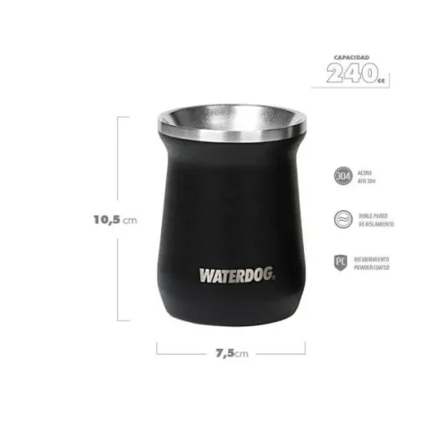 Mate Zoilo 240 Ml Inter. Acer. Inox. Negro Waterdog