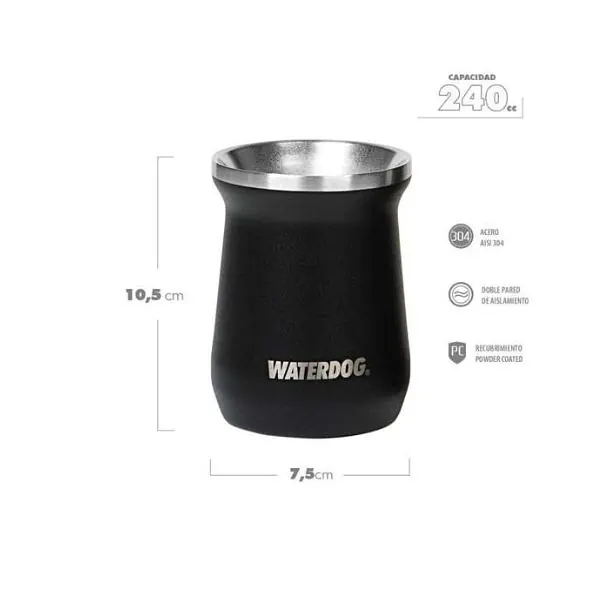 Mate Zoilo 240 Ml Inter. Acer. Inox. Negro Waterdog