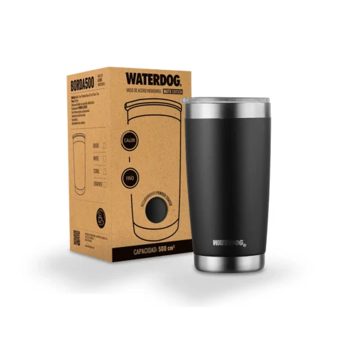 VASO TERMICO WATERDOG "BORDA" 500ML "INTER. ACER. INOX." NEGRO (BORDA500BK)