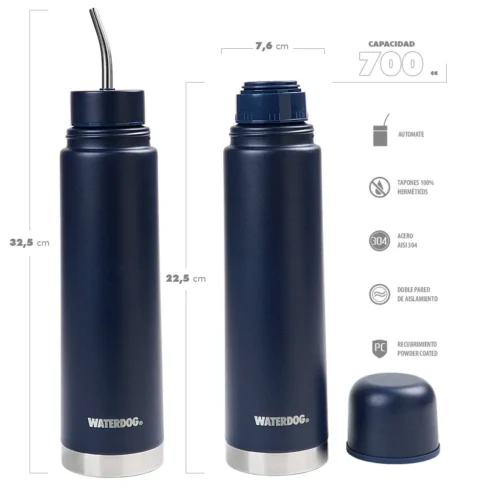 MATE LISTO WATERDOG YUNTA 700ML + TERMO 700ML C/BOMBILLA INDIGO (YUNTA700IN)