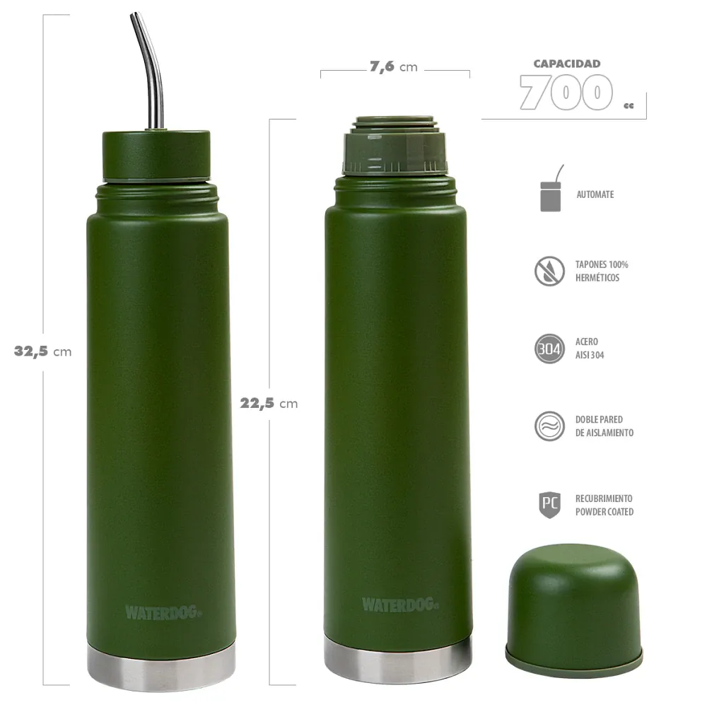 MATE LISTO WATERDOG YUNTA 700ML + TERMO 700ML C/BOMBILLA VERDE (YUNTA700GM)