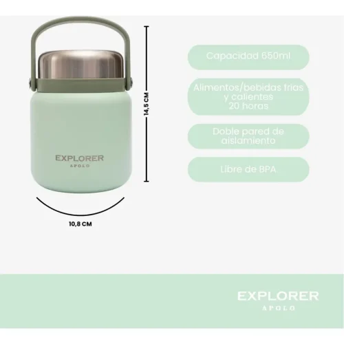 LONCHERA EXPLORER CON CUCHARA 650 ML FRIO/CALOR VERDE AGUA (T13VERDE)